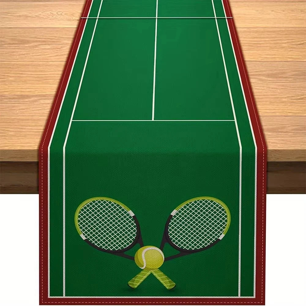 champ tennis raquettes balles vert blanc rouge table decoration anniversaire fête mariage lin maison
