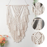 décoration murale boho chic macramé franges beige clair tissu main fixations crochets