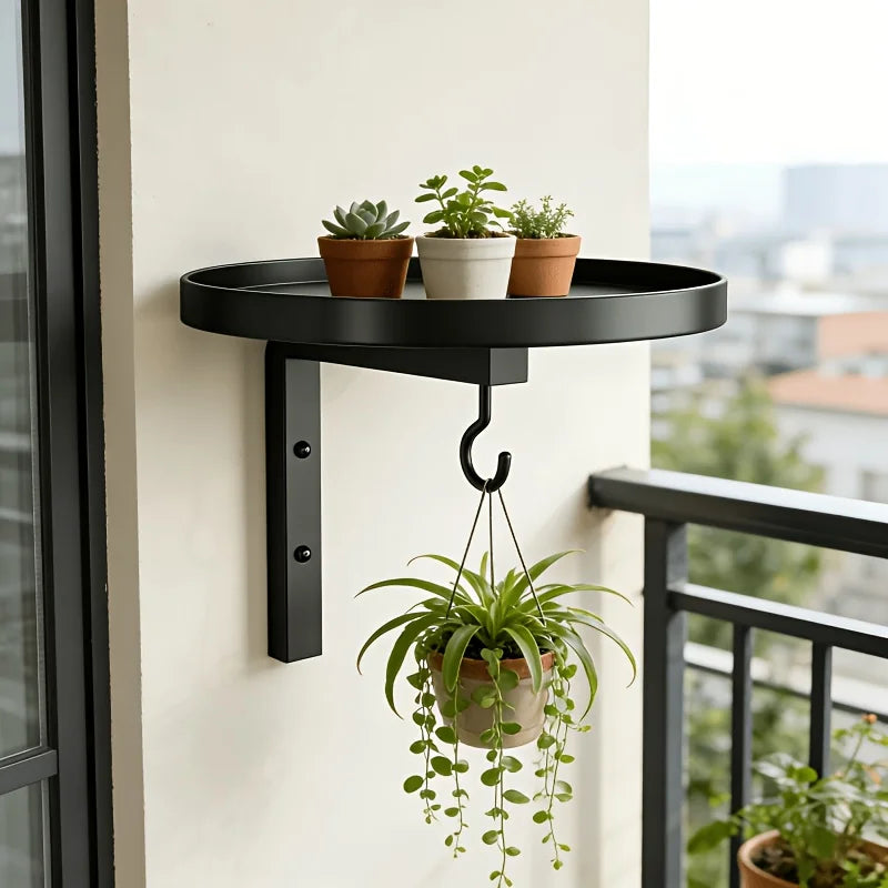étagère murale noire moderne crochets fixations plantes intérieur extérieur gain place plat lisse opaque