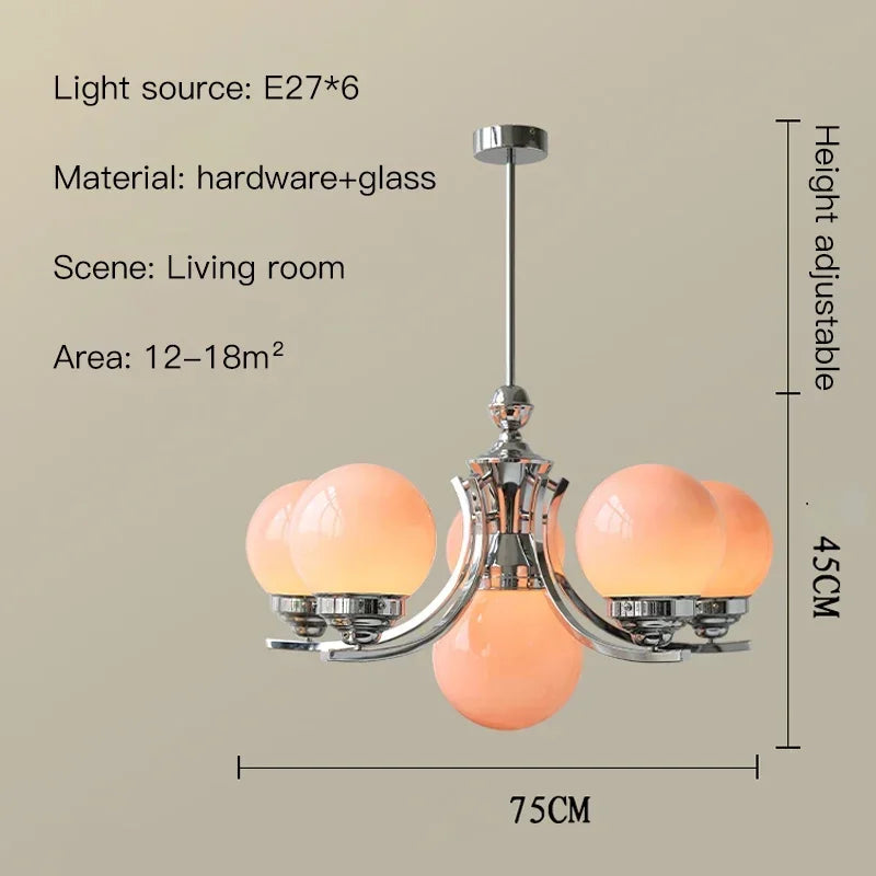 lustre moderne chrome sphères translucides suspension câble led têtes têtes orange