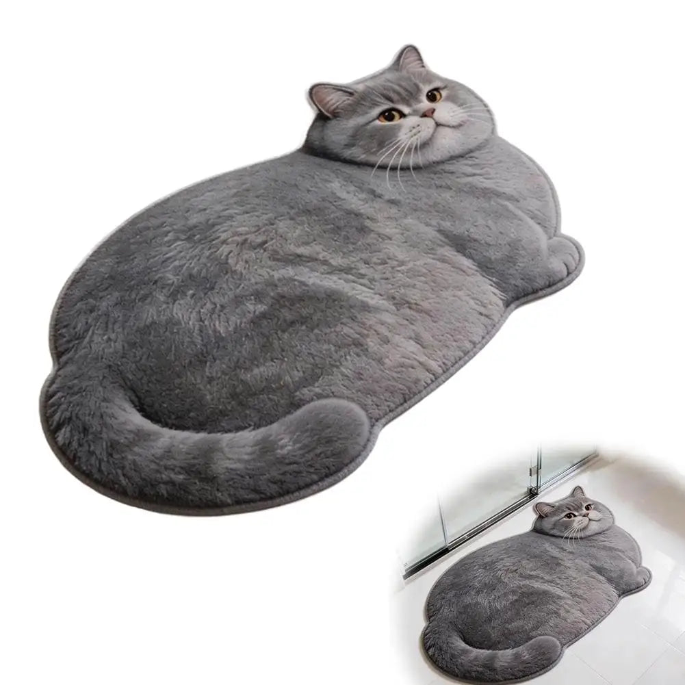 tapis bain chat peluche gris orange mignon rapide séchage antidérapant polyester PVC