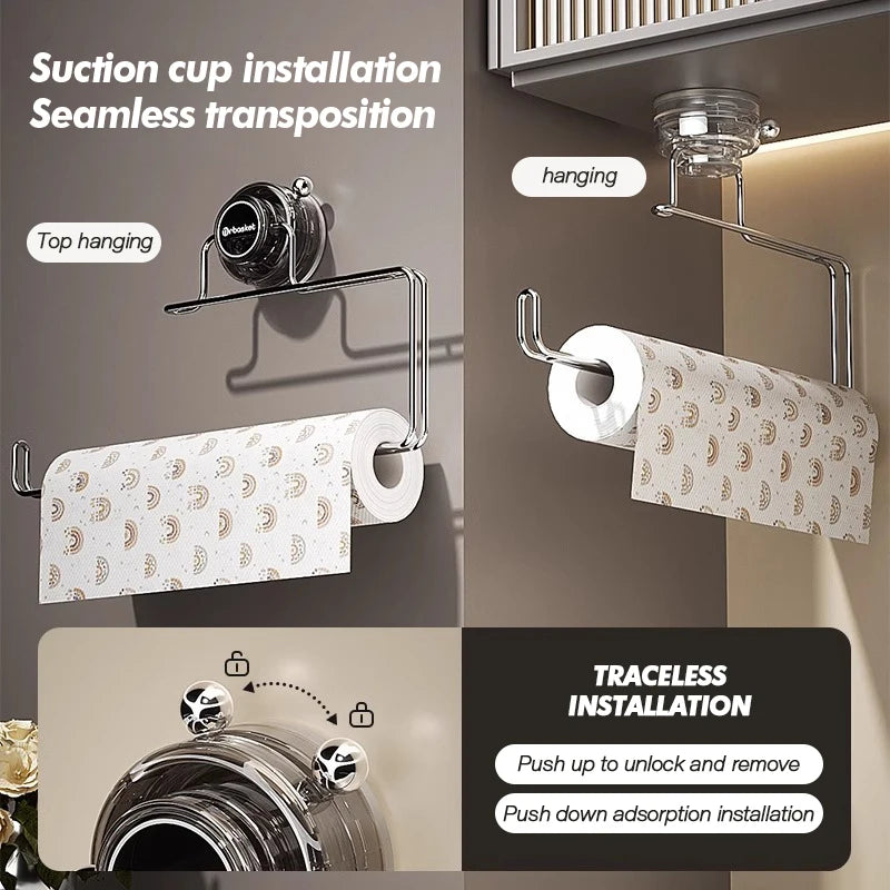 porte serviettes ventouse acier inoxydable transparent moderne crème noir géométrique cuisine rangement minimaliste