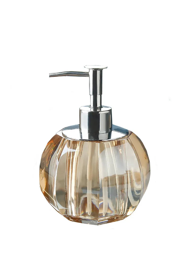distributeur savon liquide bouteille lotion verre cristal transparent rayures horizontales moderne élégant respectueux environnement