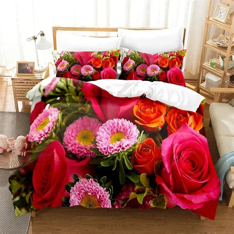 Ensemble housse de couette et taies d'oreiller rose luxe