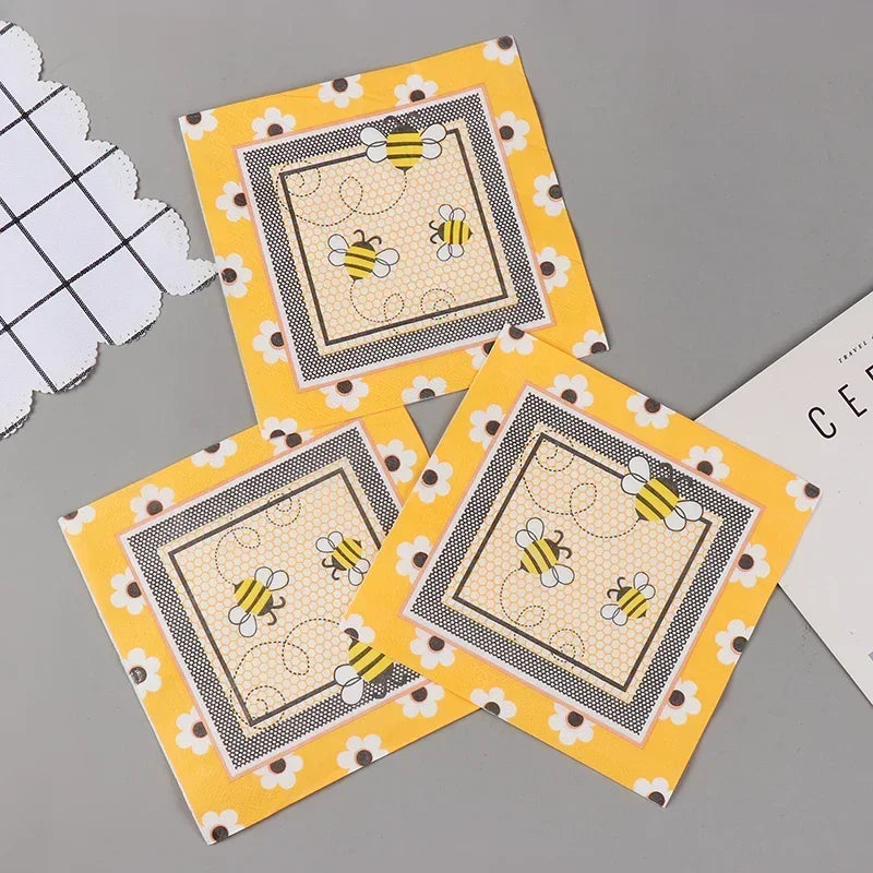 serviettes papier abeilles fleurs décoratives folkloriques 16.5cm 33cm 20 pièces pack festif