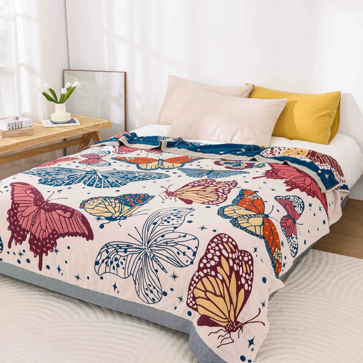 couverture coton multicolore papillons moderne portable voyage printemps automne 200x230cm