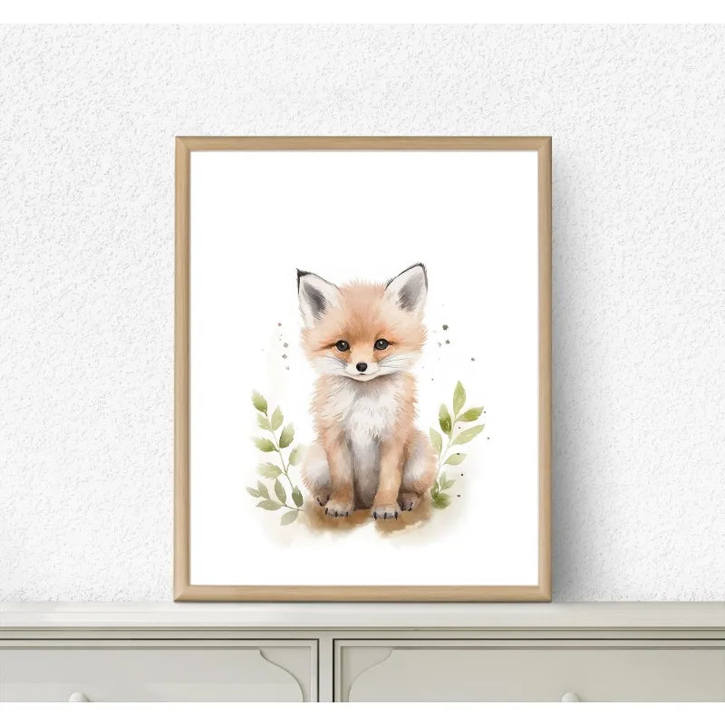 affiche aquarelle animaux forêt bébé ours lapin raton laveur décoration chambre enfant murale