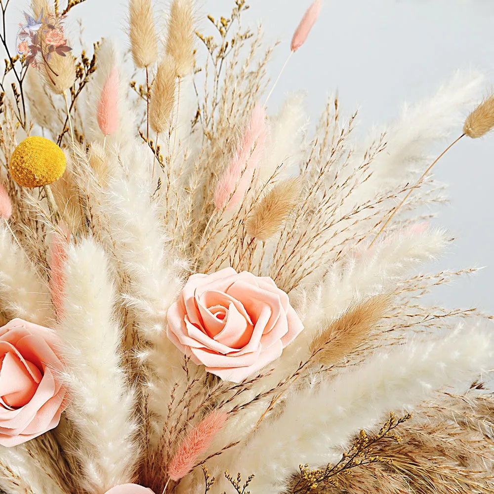 décoration boho bouquet fleurs séchées pampas roses artificielles anniversaire mariage