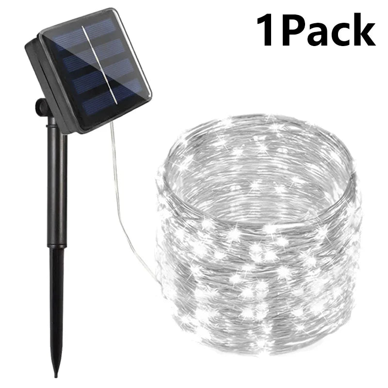 guirlande lumineuse solaire multicolore moderne spikes métalliques panneau solaire diodes led 32m 22m 11m
