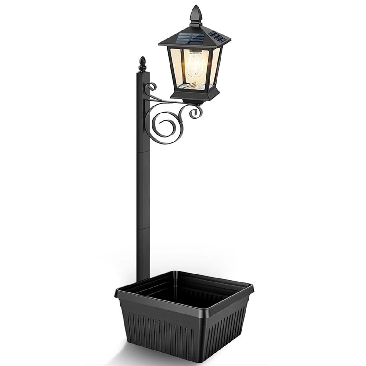 lampe solaire extérieure classique bac fleurs noir ampoule led poteau métal durable décoratifextérieur