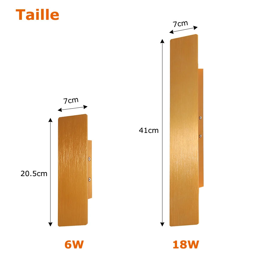Lampes murales LED modernes noires blanches dorées effet brossé minimaliste fixées mur