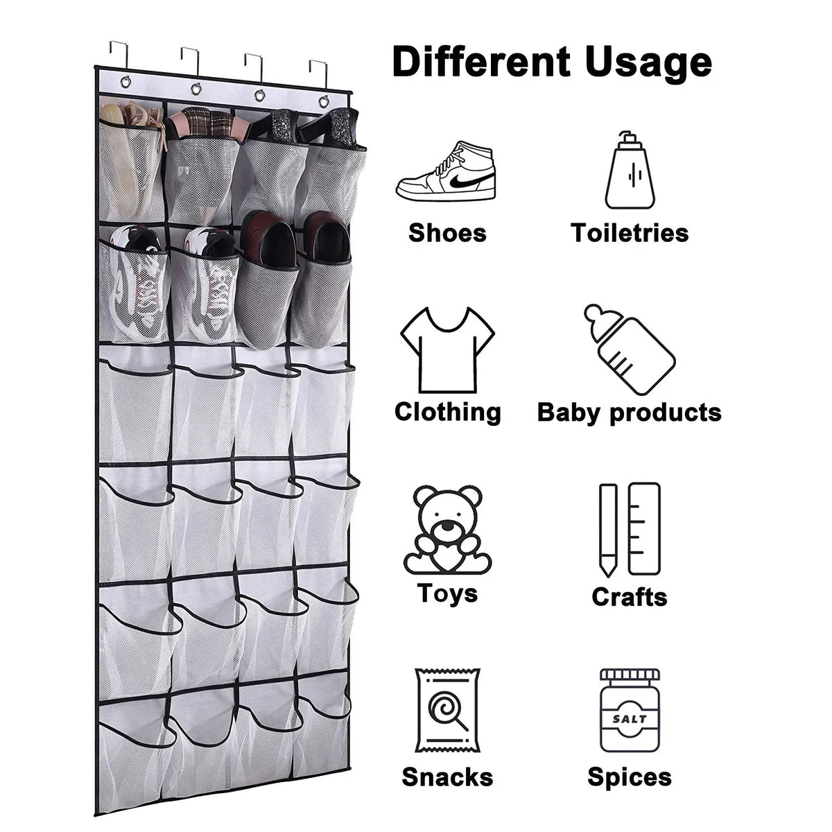 organisateur mural chaussures compartiments tissu polyestère clips suspendus moderne fonctionnel noir pliable