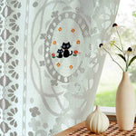 rideau floral transparent vintage chats fleurs noir orange maison chambre cuisine étude balcon caféhôtel