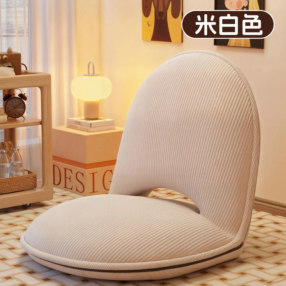 chaise pliable moderne minimaliste tissu côtelé beige orange vert élastique métal