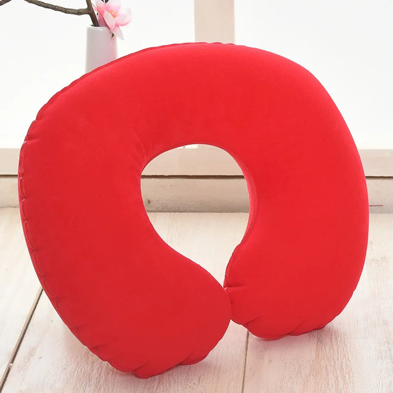 coussin voyage bleu rouge gris texturé ergonomique fixations portable polyeste pvc