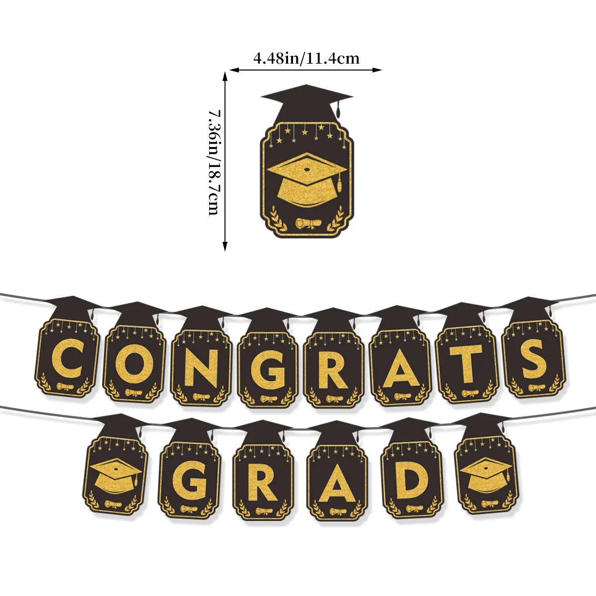 guirlande décoration graduation diplômes chapeaux congrats grad proud class 2026 doré bleu noir élégante
