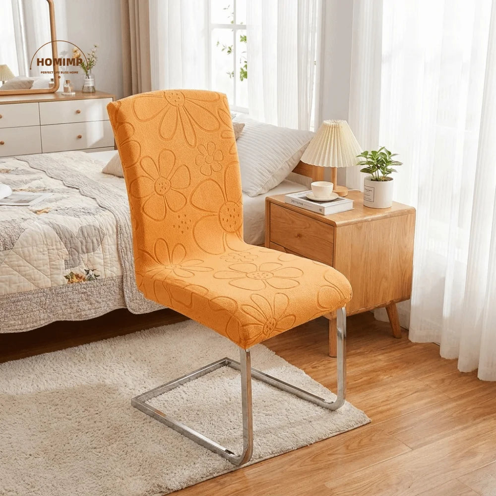Housse chaise moderne fleurs imprimées orange bleu clair gris polyester élastique fauteuil accueil