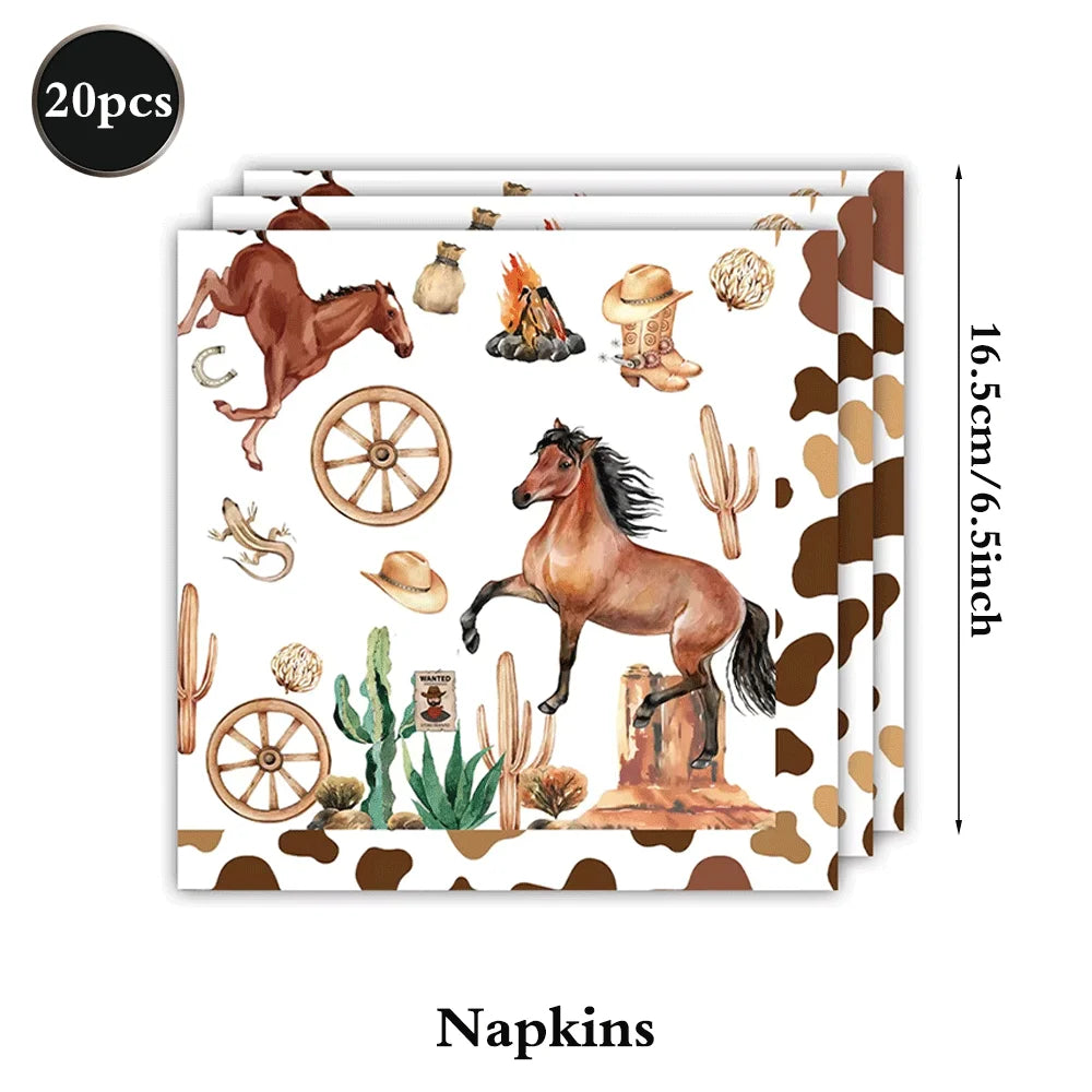 assiettes western verres serviettes nappe happy birthday chevaux cactus bottes motifs festives anniversaire noel