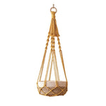 panier suspendu boho tissé motifs géométriques couleur beige vert anneaux métalliques rustic decoration jardin