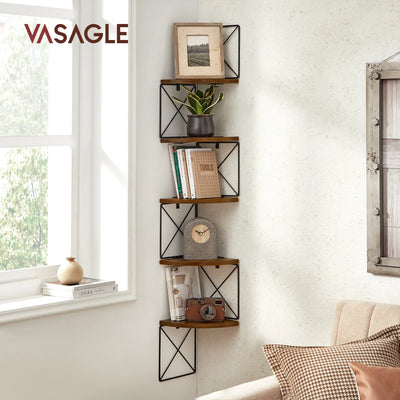Étagère murale échelle 5 niveaux angle marron rustique
