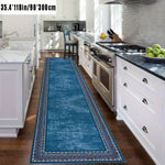 tapis bleu marine velouté motif géométrique salon couloir cuisine résistant intérieur classique vintage