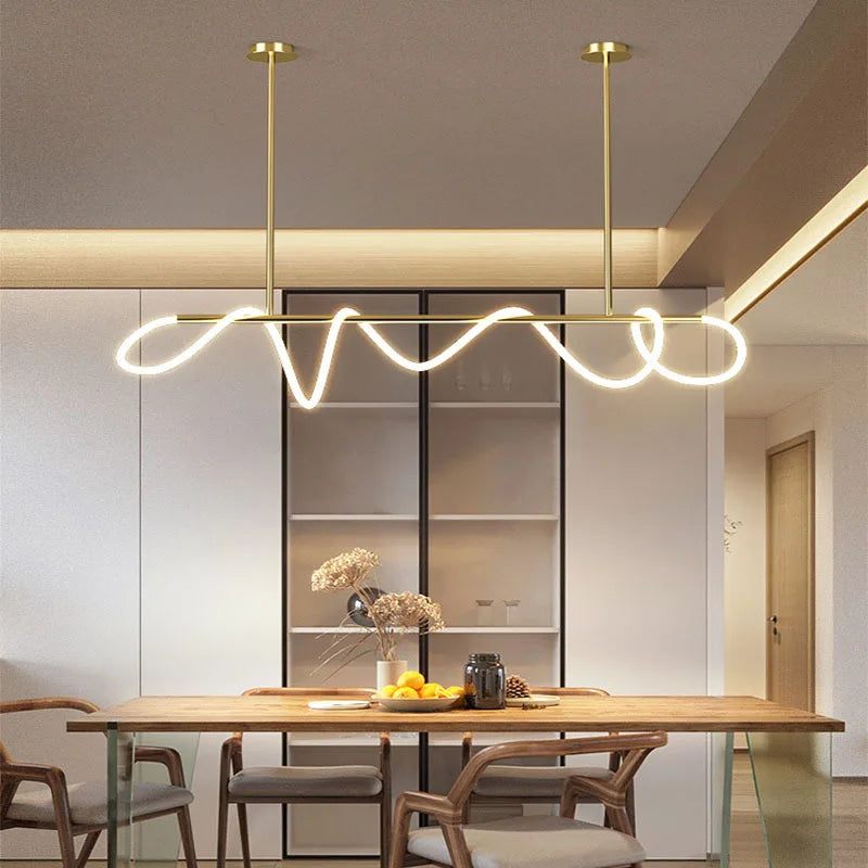 Lustre suspendu néon LED dans un restaurant élégant