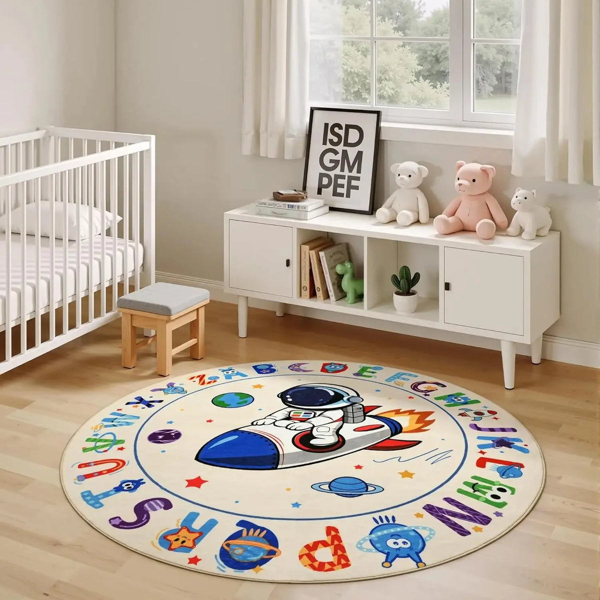 tapis rond moderne alphabet astronautes lettres planètes bébé chambre éducation antidérapant polyester multifonctionnel