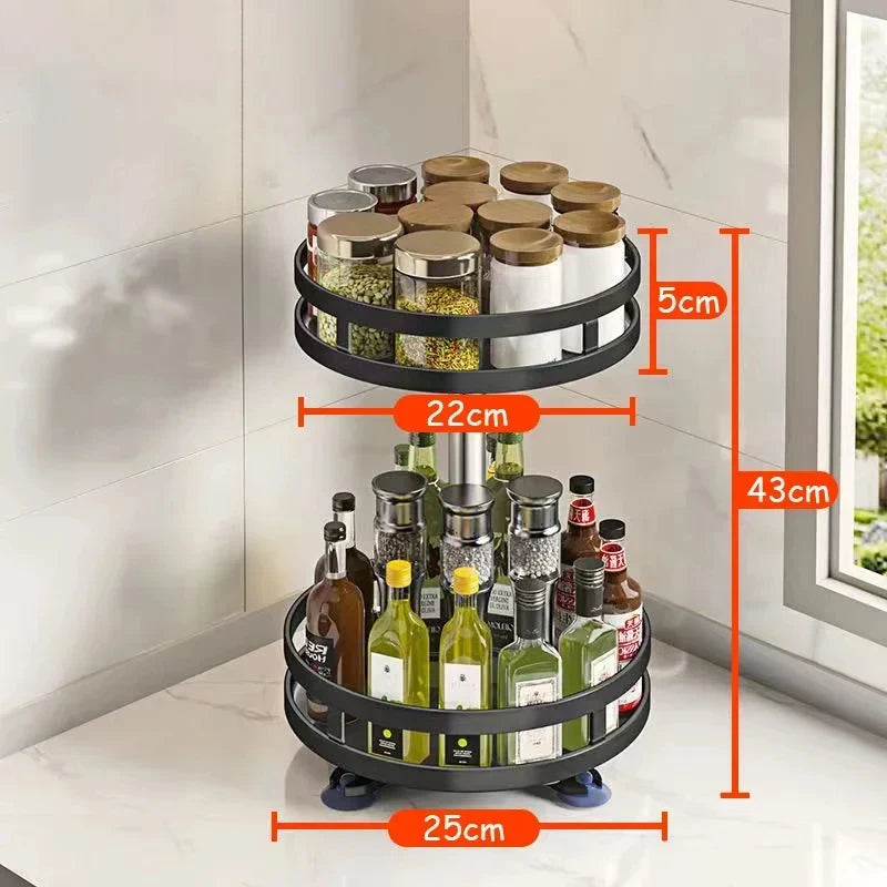 étagère rotative acier inoxydable noire moderne multifonctionnelle 360 degrés bocaux épices contenants cuisine
