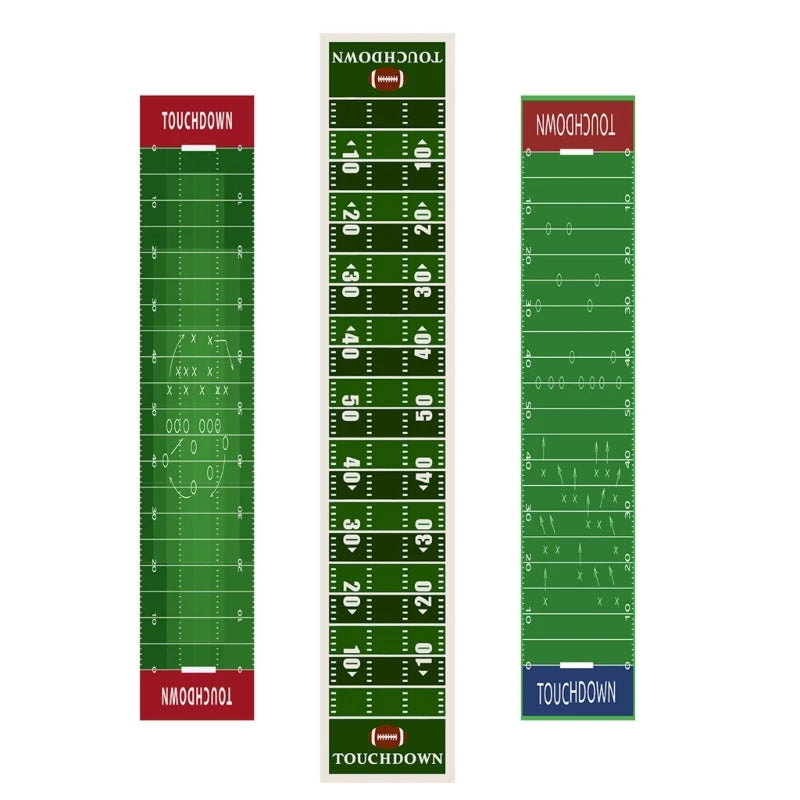 nappe longue table football américain motif distances vert blanc rouge decoration sportive