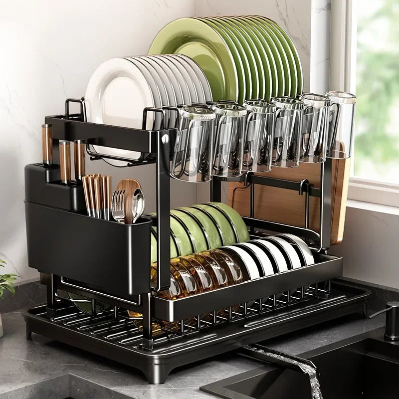 égouttoir vaisselle double niveau assiettes bols tasses verres couverts moderne minimalisteacierinox