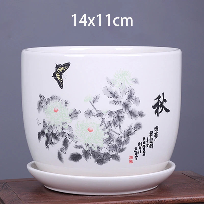 vase decoratif art traditionnel chinois cache pot fleurs oiseaux calligraphie chinoise blanc rouge vert