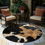tapis rond moderne pois noir blanc marron clair polypropylène polyester 80x80cm