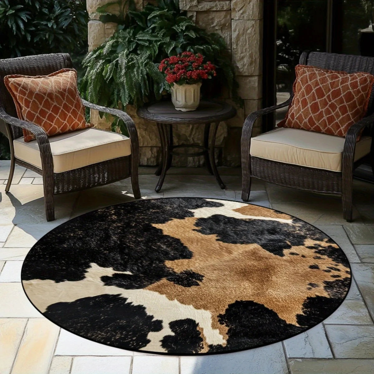 tapis rond moderne pois noir blanc marron clair polypropylène polyester 80x80cm
