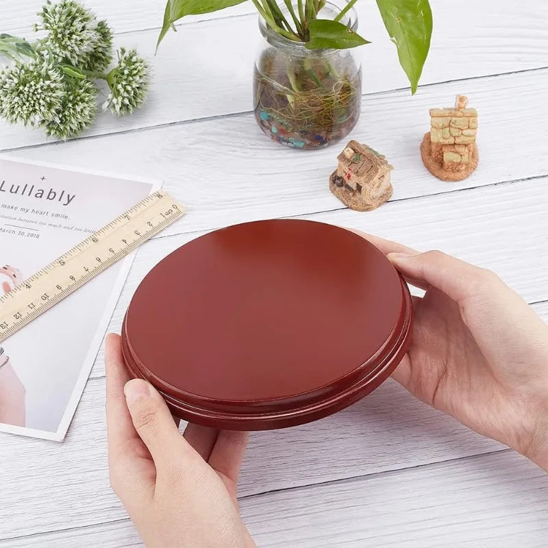 présentoir rond bois rouge foncé classique diamètre 15cm hauteur 1.6cm opaque décoratif boucles doreilles