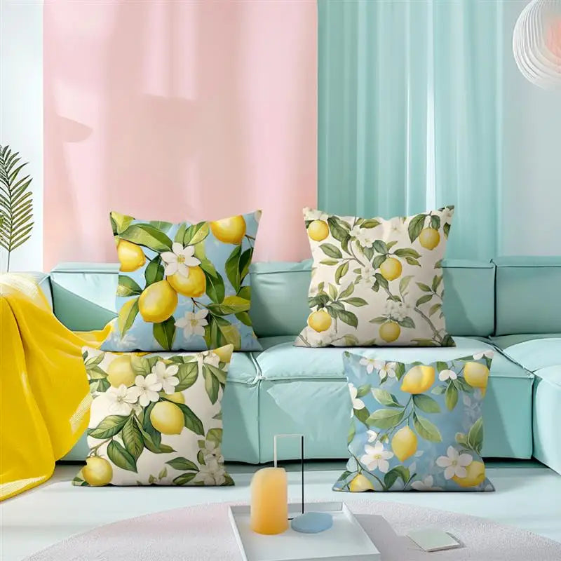 taies d'oreiller polyester citron vintage naturel fleurs blanches couleurs vives décoration maison jacinthe