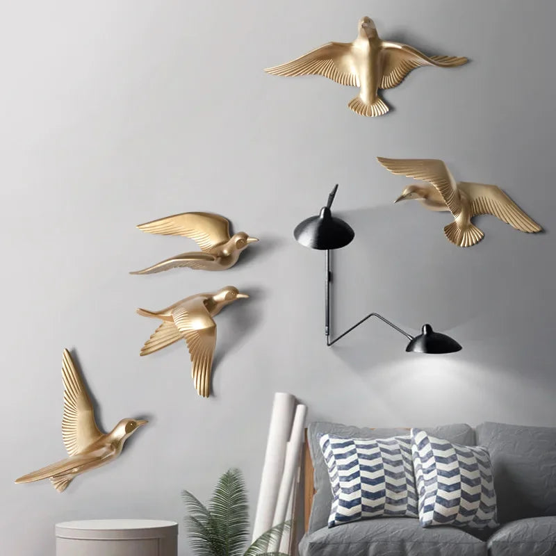 décoration murale oiseaux vol or bleu blanc moderne réaliste adhesive chambre salon