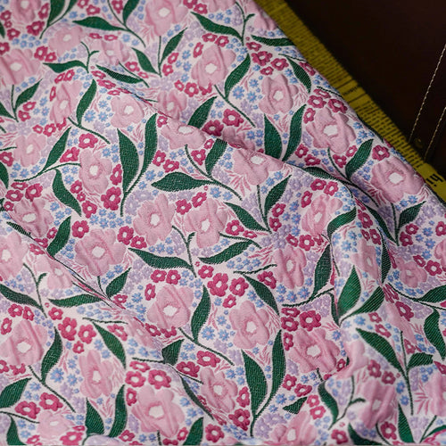 tissu polyester jacquard floral rose vert veste jupe sac main bohème vintage matériaux bricolage