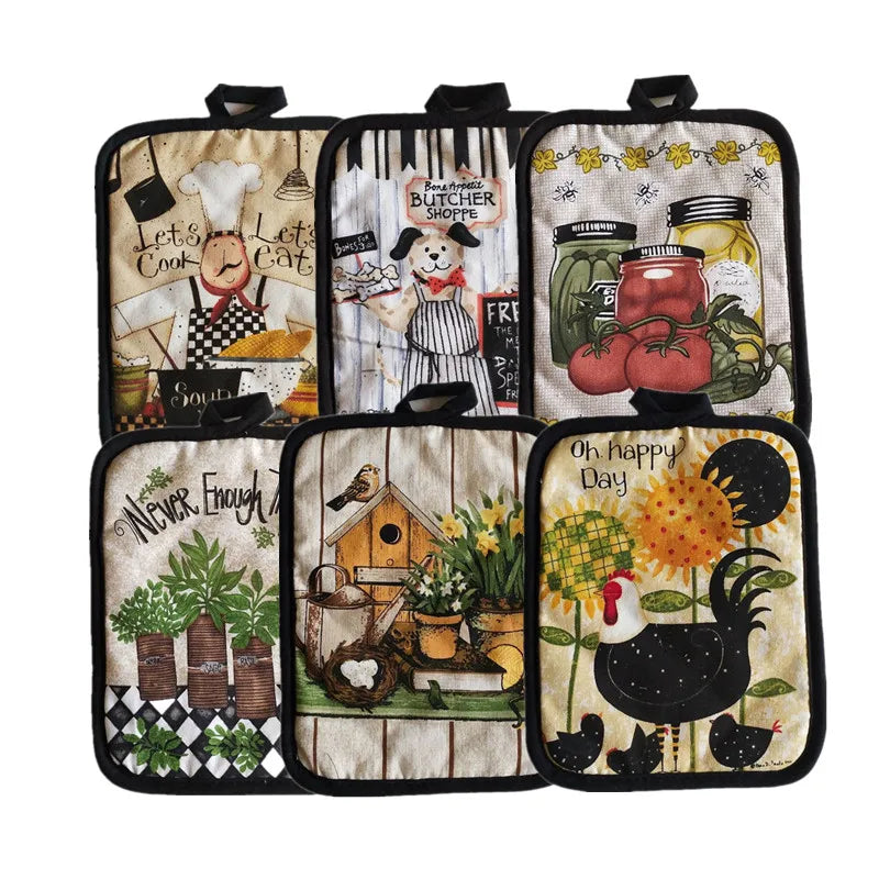 protège sous verre multicolore rustique poignées tissu motif cuisine animal fleur textes opaques rectangle