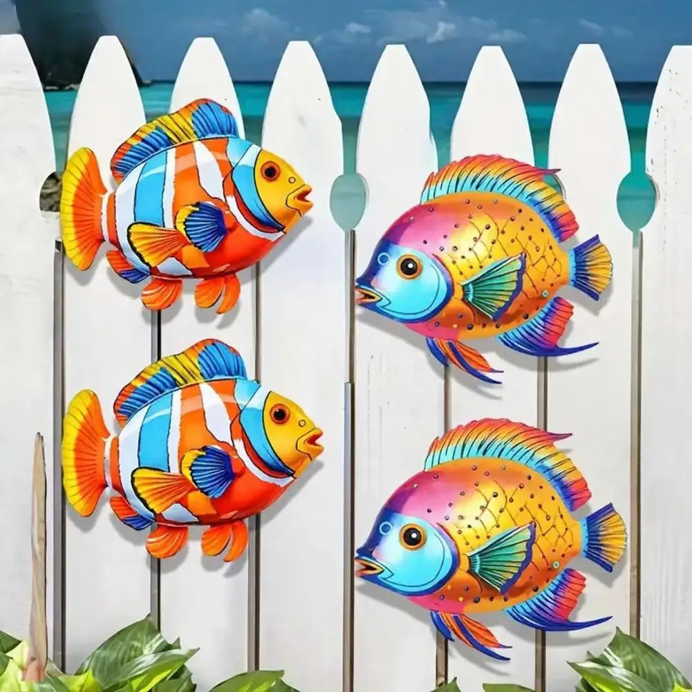 décoration murale plaques poissons colorées artisanal moderne orange bleu blanc vert rose jaune
