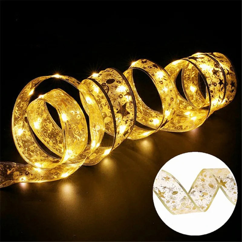 ruban lumineux multicolore étoiles dorées adhésif festif transparent vacances batteries sèches 4.5v