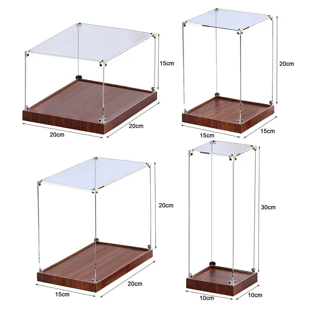 présentoir transparent moderne plateau bois clips métalliques rangement acrylique respectueux environnement empilable articles divers