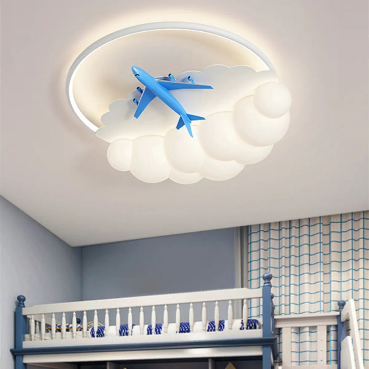 lustres led modernes nuages avions chambre enfants blanc jaune bleu gris