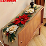 nappe festive polyester motifs floraux noël scintillants houx blanc doré
