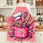 tablier cuisine rose illustration biscuits dessin animé cuillères chef élastiques durable protection lin