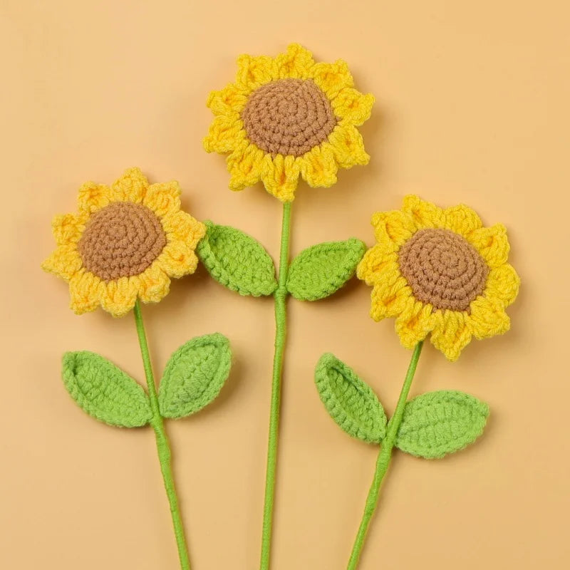 bouquet fleurs artificielles tricotées jaune vert maison décoration intérieure saint valentin anniversaire mariage