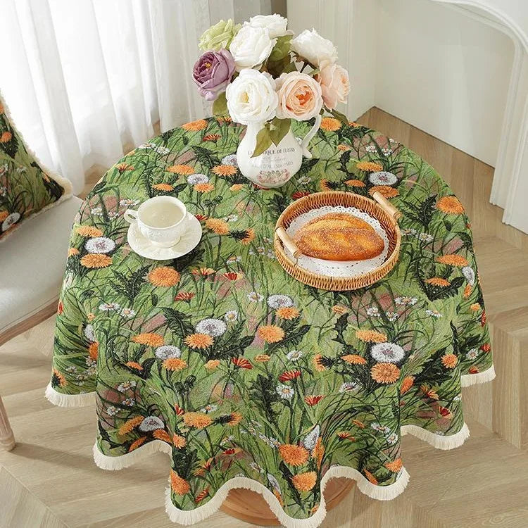 nappe table ronde traditionnelle oiseaux floral hiver printemps été fête mèresversible machine maison mariage