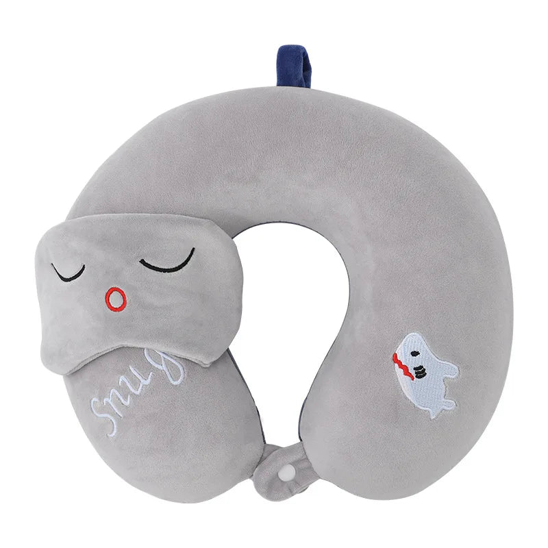 coussin voyage forme mousse mémoire forme animaux ours dinosaure poisson licorne boutons masque yeux