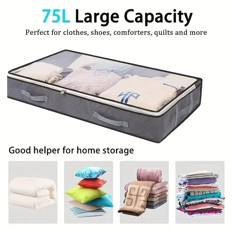 boîte rangement sous lit gris transparent tissu uni poignées moderne pratique chambre