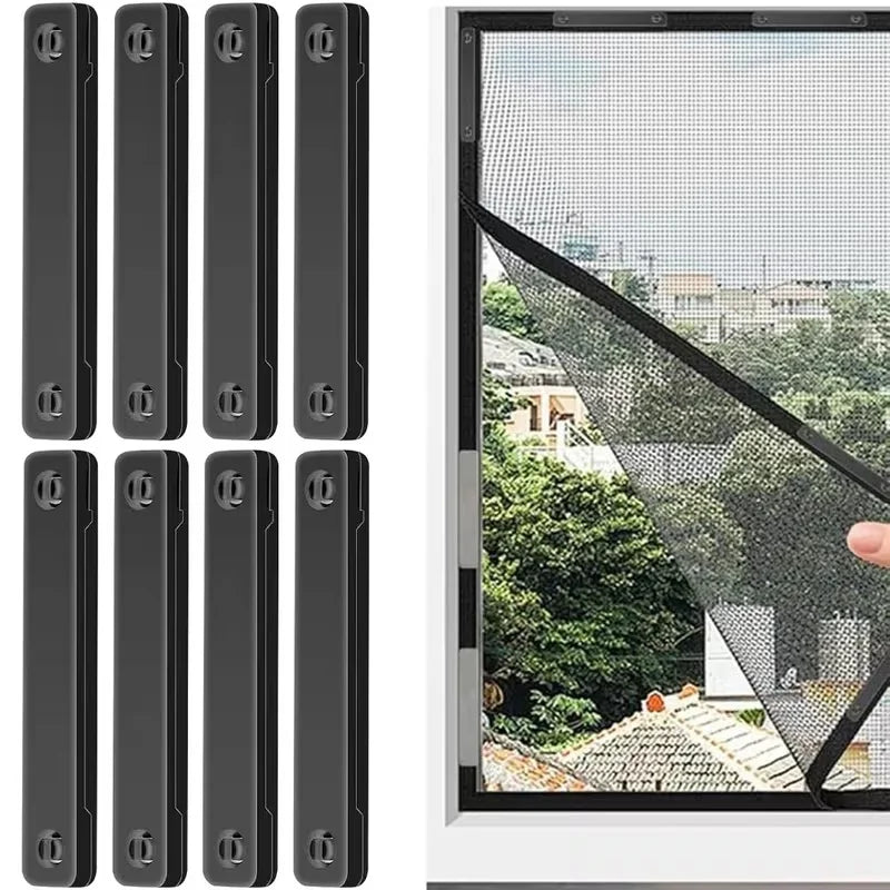 rideau magnétique clips adhésif auto fixant moderne fenêtre protection insectes noir gris maille fine