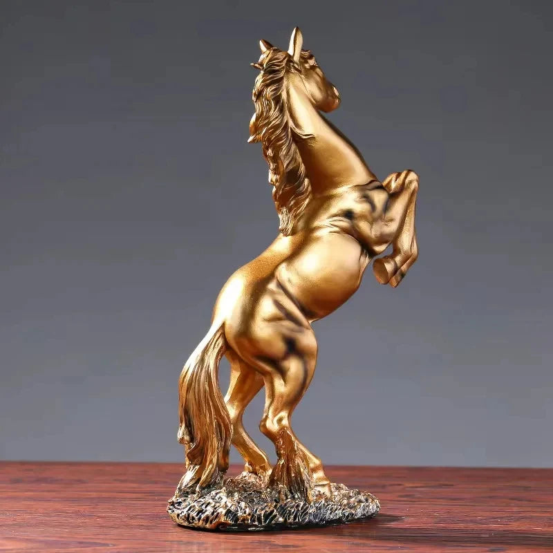statue cheval résine doré noir blanc détaillée classique sculptural salon